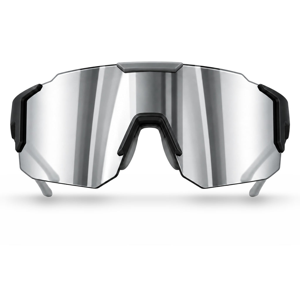 Mercuri The Shield wide-lens sport sunglasses in Chrome - front view