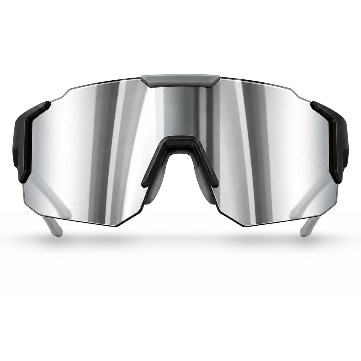 Mercuri The Shield wide-lens sport sunglasses in Chrome - front view